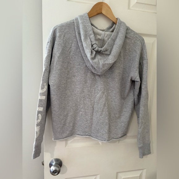 Aerie cropped grey hoodie raw hem arm logo size small oversized - Picture 2 of 9